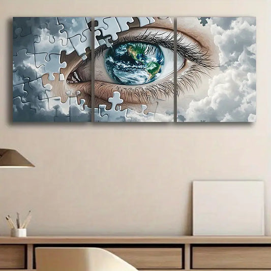 3pcs An eye with puzzle pieces Metal Print Ready to Hang Art