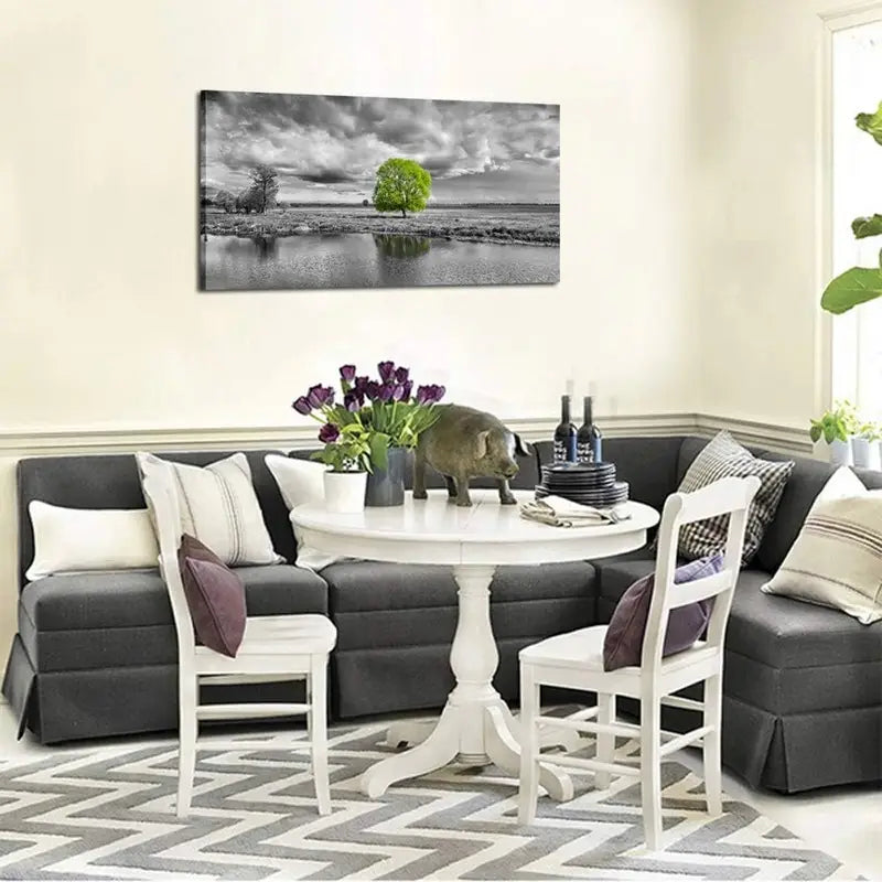 Green Tree Black & White Modern Giclee Wall Art canvas office home room framed 120x60cm
