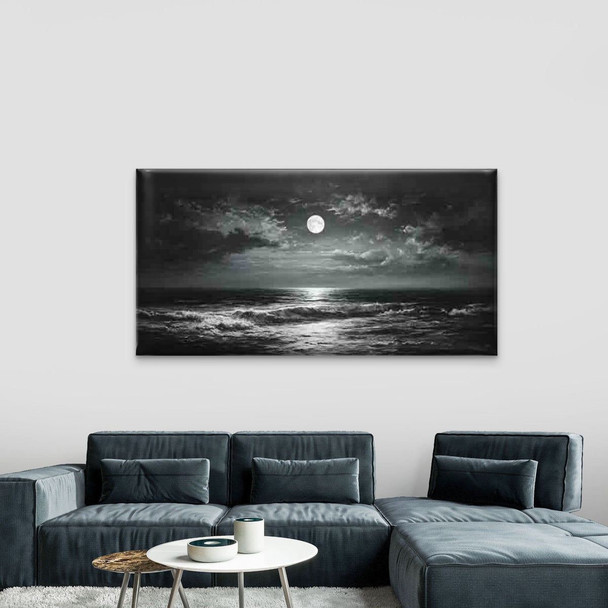 Moonlit Sea with Dark Clouds Wall Art Canvas Office Home Room Framed 120x60cm