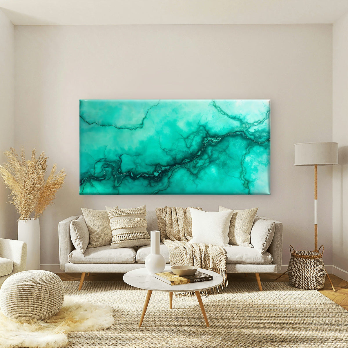 Turquoise Marble Vein Texture Wall Art Canvas Office Home Room Framed 120x60cm