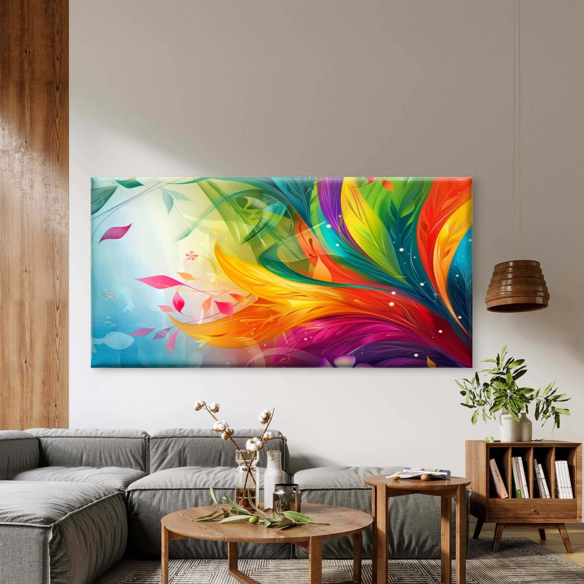 Abstract Vibrant Colorful Leaf Wall Art Canvas Office Home Room Framed 80x45cm