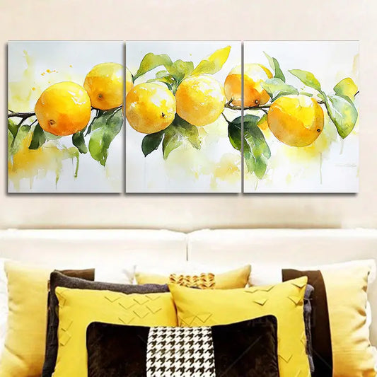 3pcs Lemons and green leaves Metal Print Ready to Hang Art