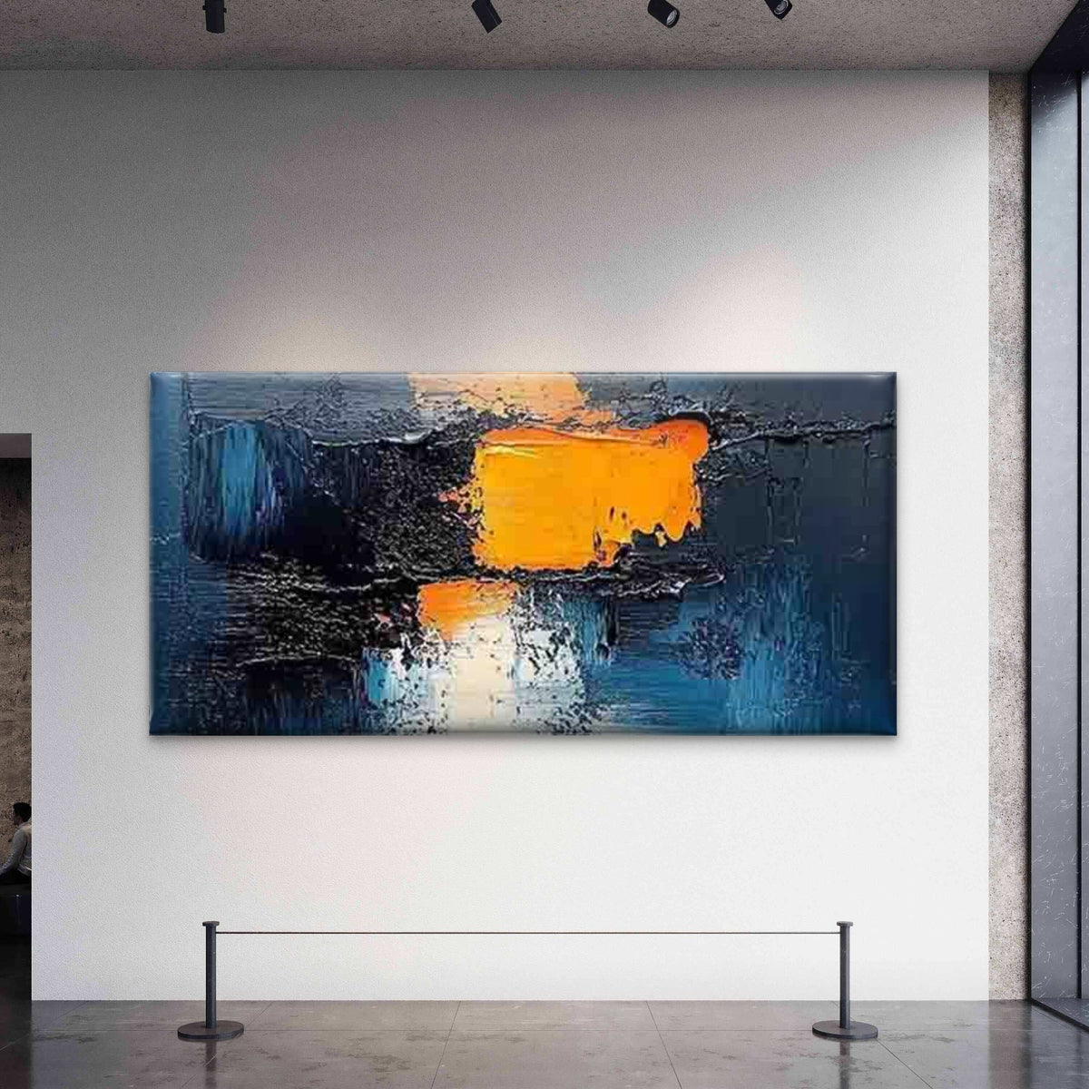 Abstract Swirling Blue Orange Wall Art Canvas Office Home Room Framed 120x60cm