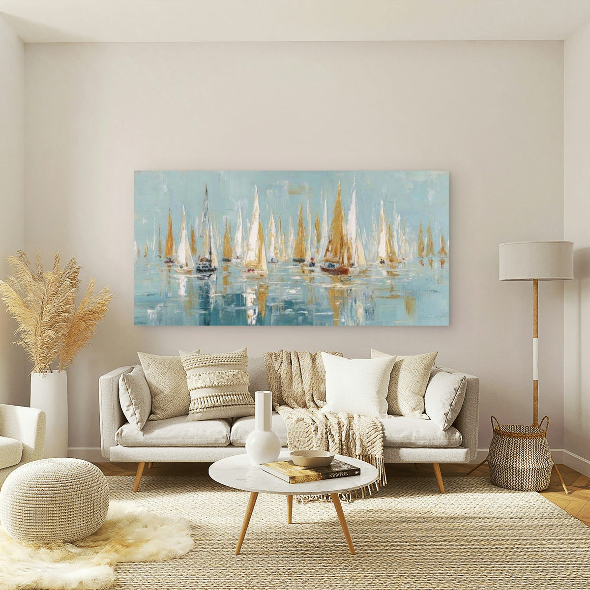 Vibrant Sailboat Painting Wall Art Canvas Office Home Room Framed 80x45cm