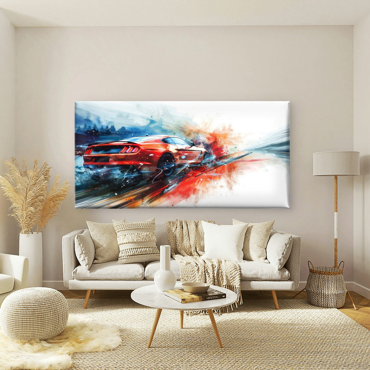 Dynamic Red Mustang Car Wall Art Canvas Office Home Room Framed 80x45cm