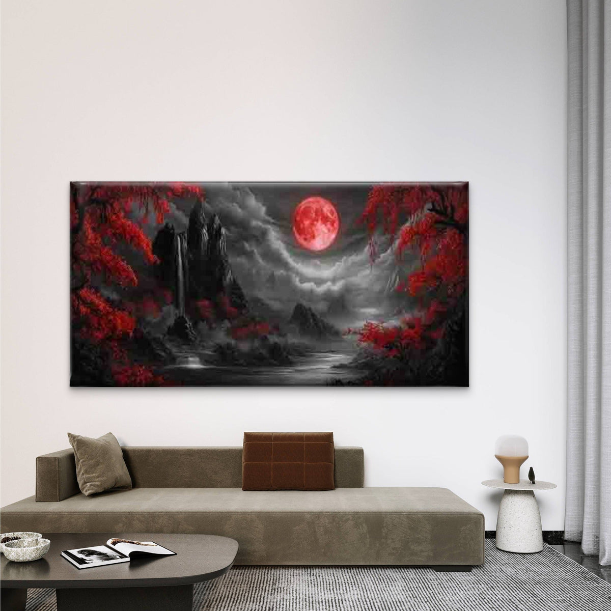 Rivers and Red Leaves Wall Art Canvas Office Home Room Framed 80x45cm