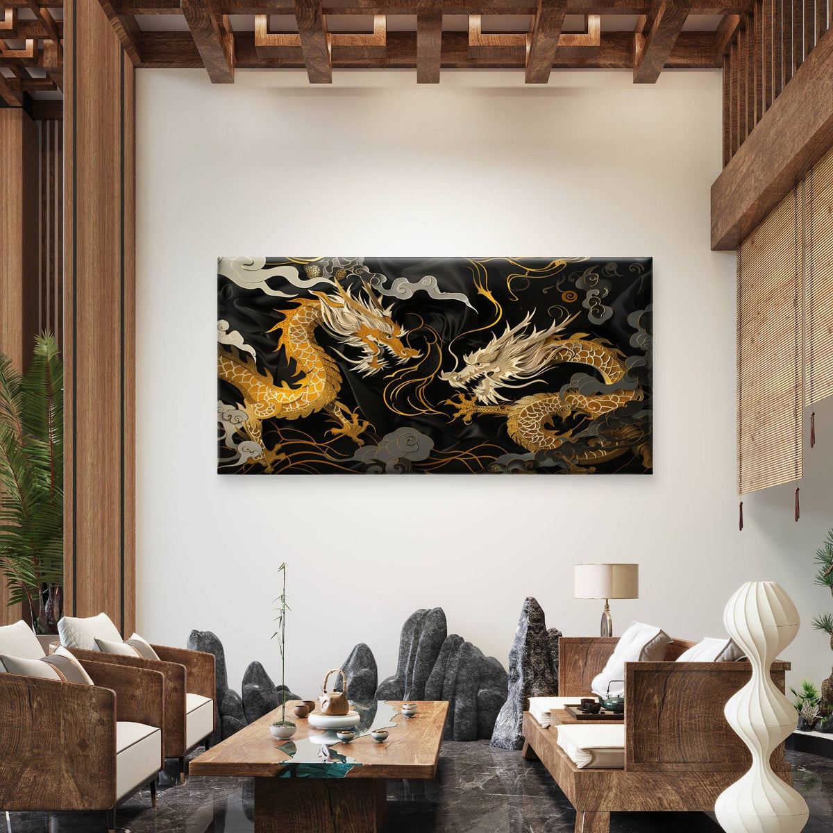 Chinese Dragon Asian Fantasy Wall Art Canvas Office Home Room Framed 80x45cm