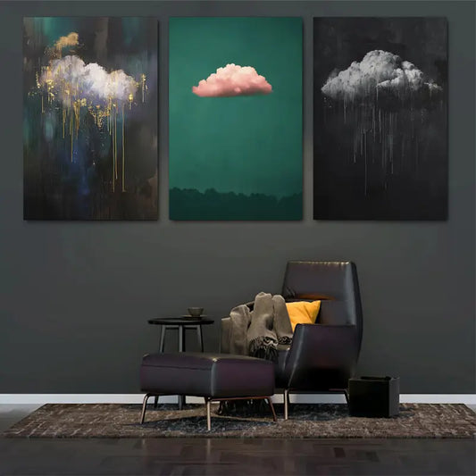 3pcs Abstract Cloud Bold Colors & Atmospheric Design Metal Print Ready to Hang Art