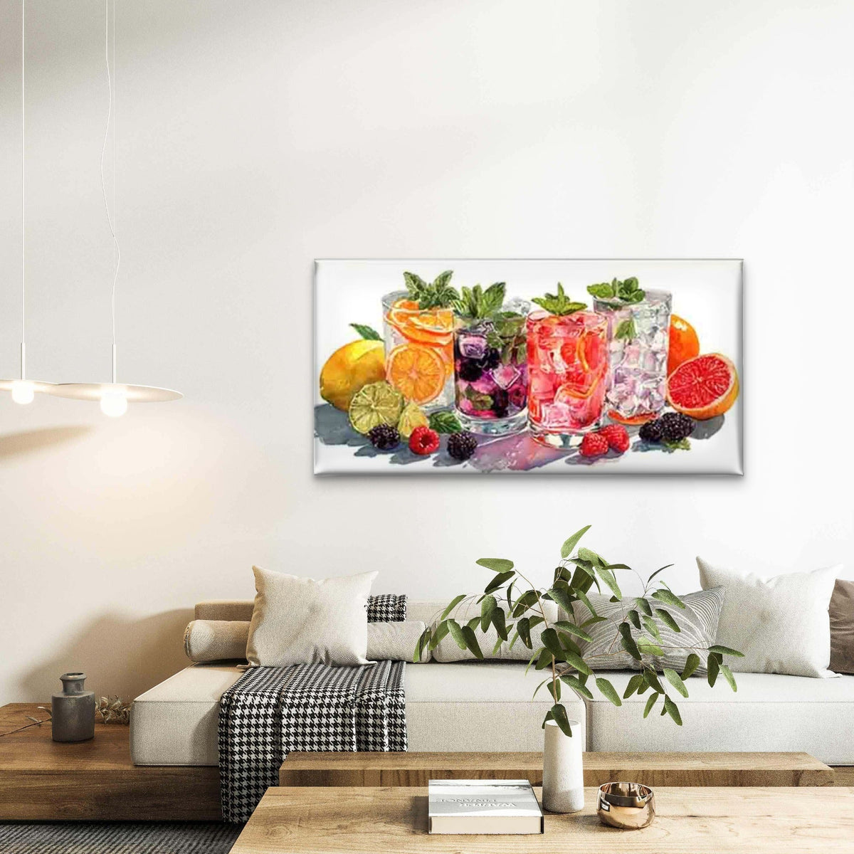 Refreshing Fruity Summer Drinks Wall Art Canvas Office Home Room Framed 80x45cm