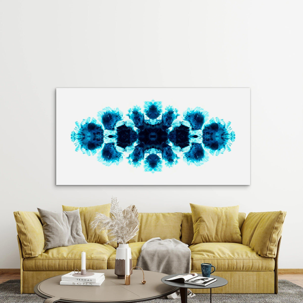 symmetrical blue and black Wall Art Canvas Office Home Room Framed 80x45cm