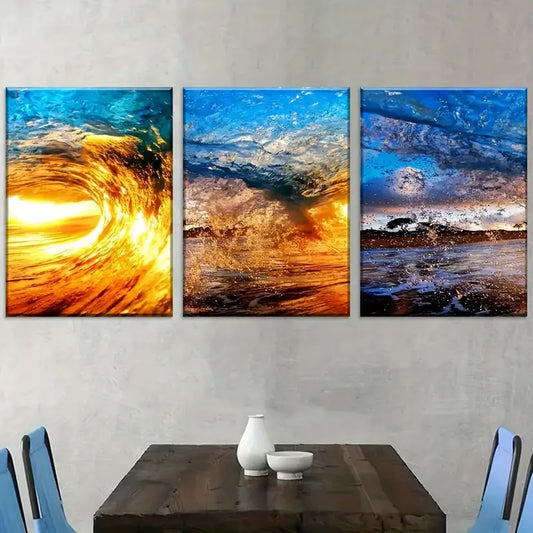 3pcs Ocean Wave Modern Landscape Art Wall Art Set Canvas Framed 40x60cm - High Quality Print 100% Australian Made Wall Canvas Ready to Hang