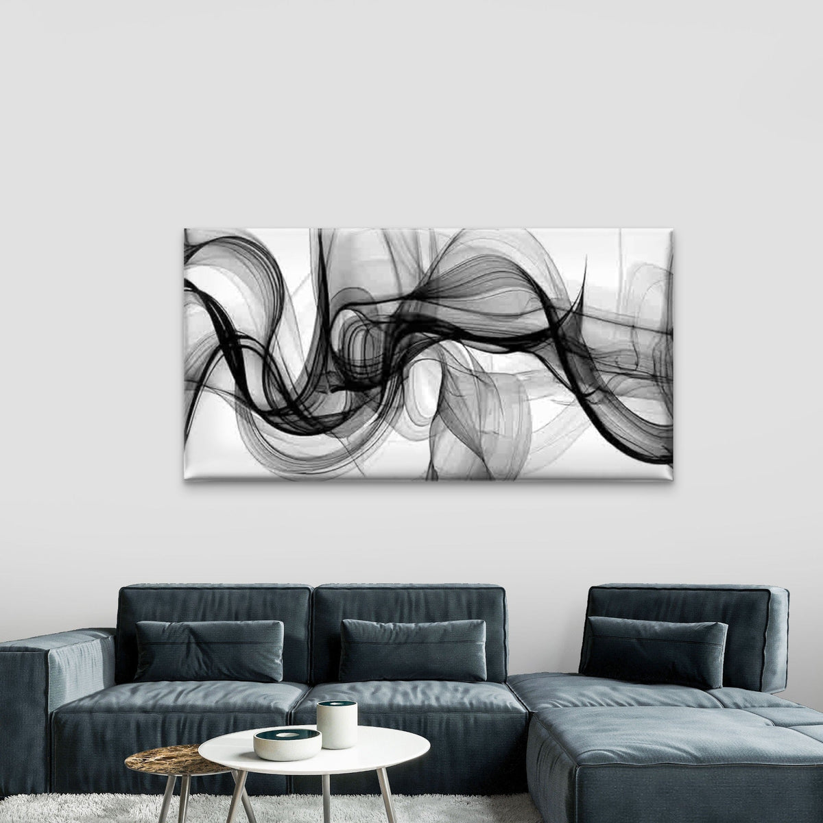 Monochromatic Black Smoke Wall Art Canvas Office Home Room Framed 120x60cm