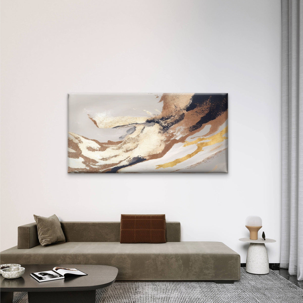 Abstract Gold Foil Beige Navy Marble Wall Art Canvas Office Home Framed 120x60cm