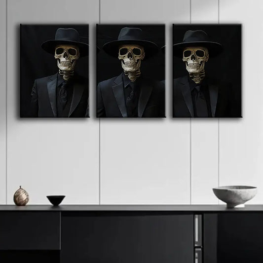 3pcs Skeleton in Suit Metal Print Ready to Hang Art
