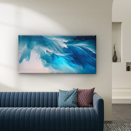 Ocean Wave Blue Abstract Wall Art Canvas Office Home Room Framed 80x45cm