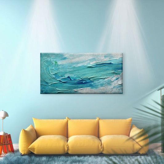 Abstract Blue Ocean Sea Wave Wall Art Canvas Office Home Room Framed 80x45cm