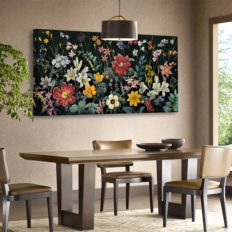 Vibrant Floral Colorful Blooming Bouquet Wall Art canvas office home room framed 80x45cm
