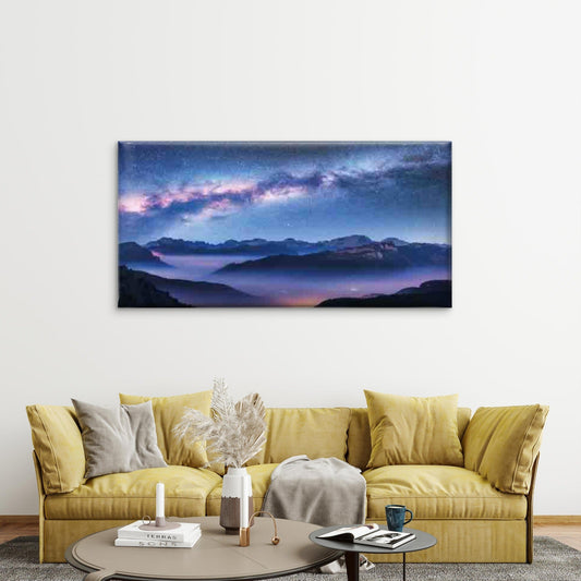 Night Sky & Mountain Landscape Wall Art Canvas Office Home Room Framed 80x45cm
