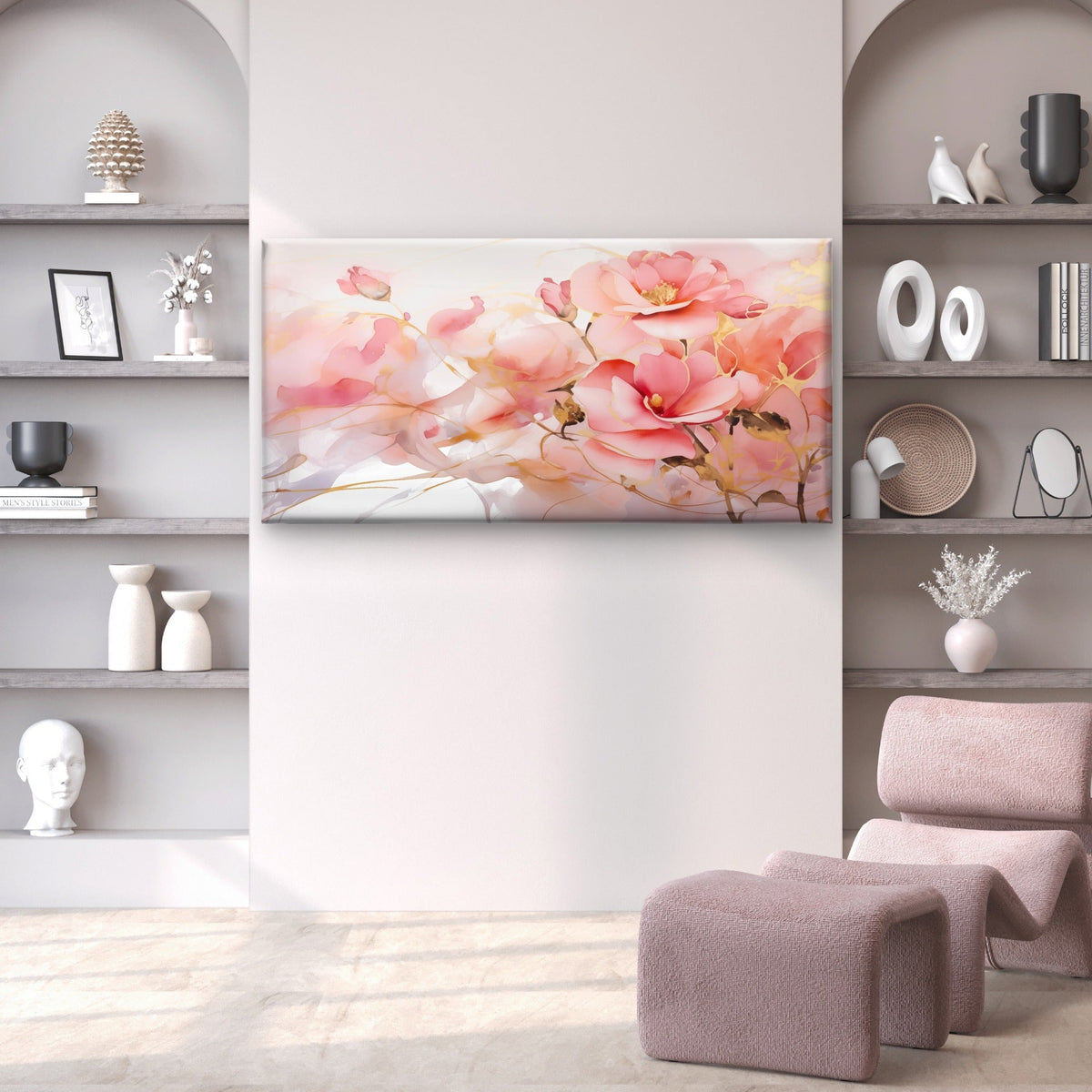 Pink Floral Camellia Flower Wall Art Canvas Office Home Room Framed 120x60cm