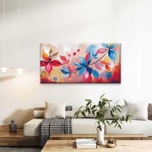 Colorful Floral Watercolor Botanical Abstract Wall Art Canvas Office Home Room Framed 80x45cm