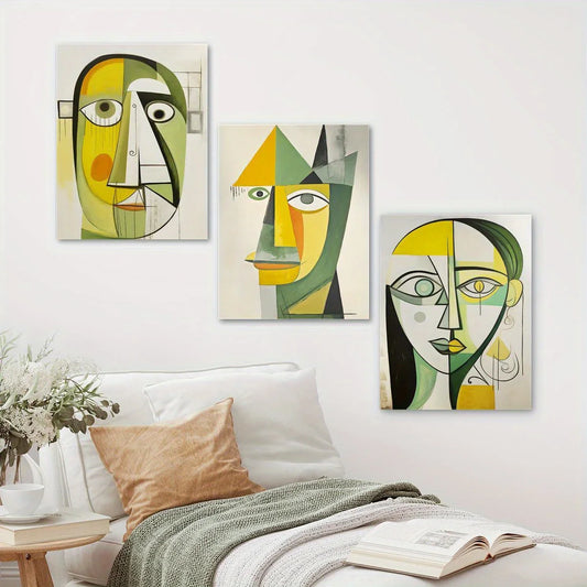 3pcs Picasso-Inspired Abstract Neutral Tone Metal Print Ready to Hang Art