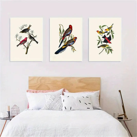 3pcs Watercolor Style Bird & Tropical Animal Design Metal Print Ready to Hang Art