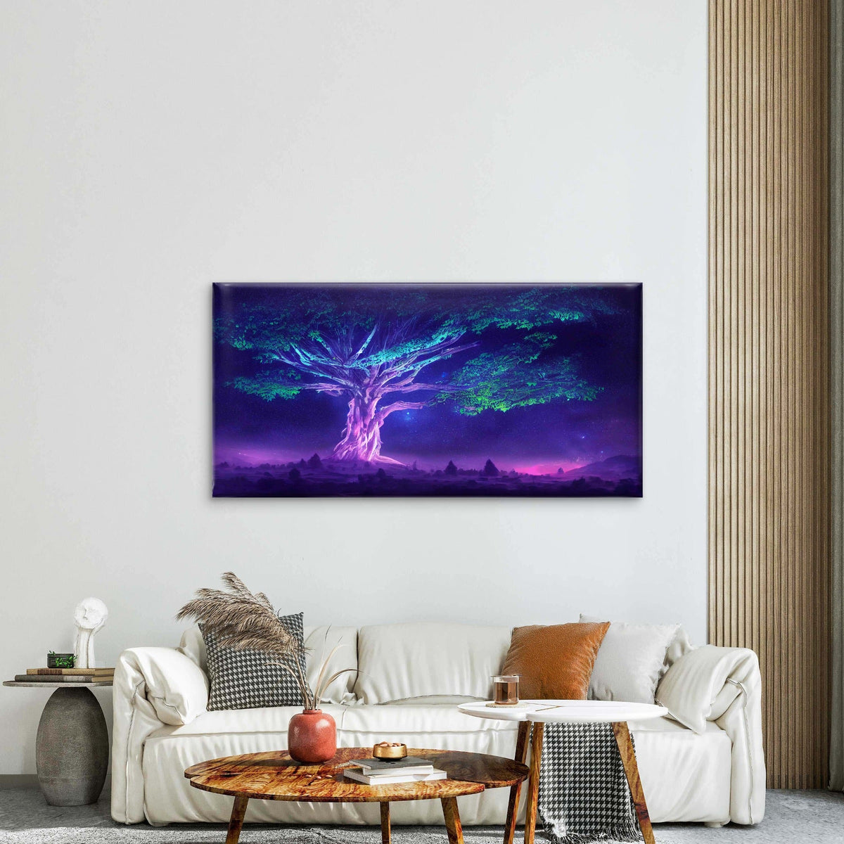 Tree Of Life In Neon Forest Wall Art Canvas Office Home Room Framed 80x45cm