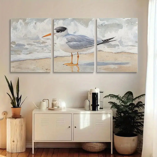 3pcs Cute Animals Watercolor Tern Bird Beach Metal Print Ready to Hang Art