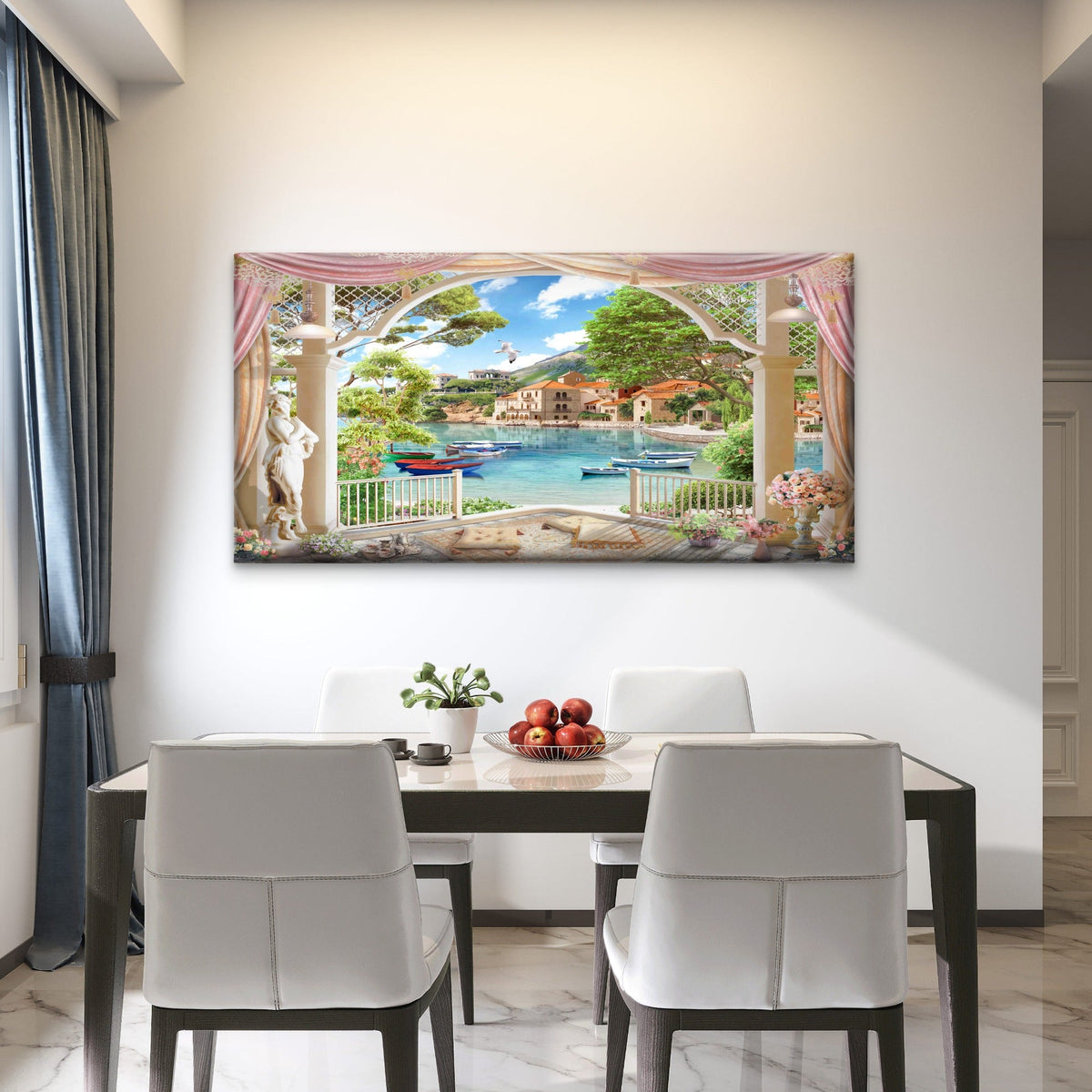 Mediterranean Sea View Wall Art Canvas Office Home Room Framed 80x45cm