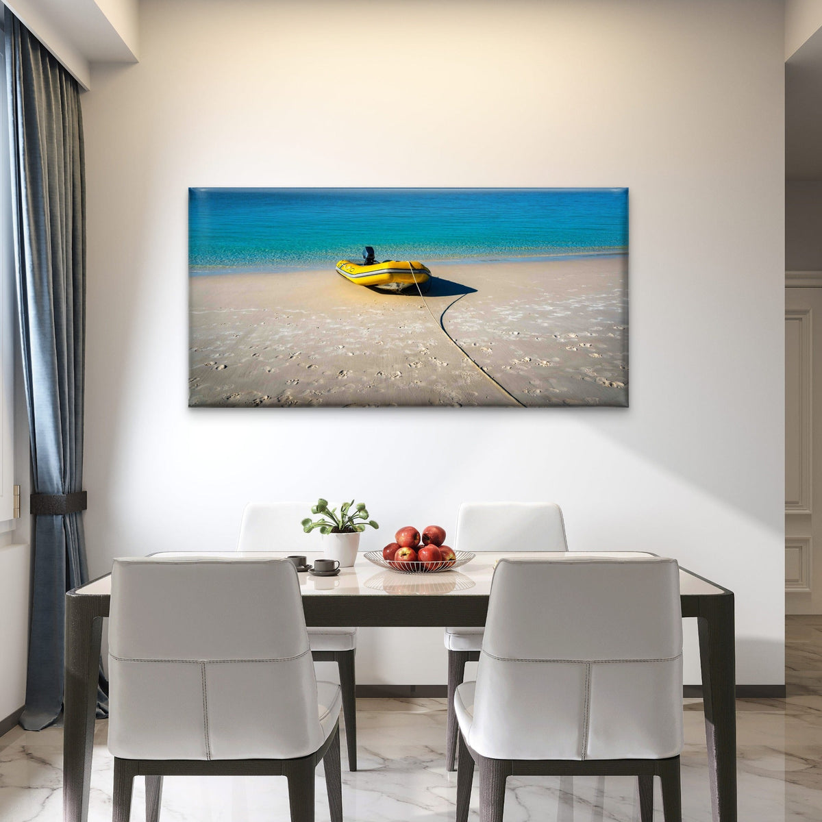 Inflatable Boat on Shoreline Wall Art Canvas Office Home Room Framed 120x60cm