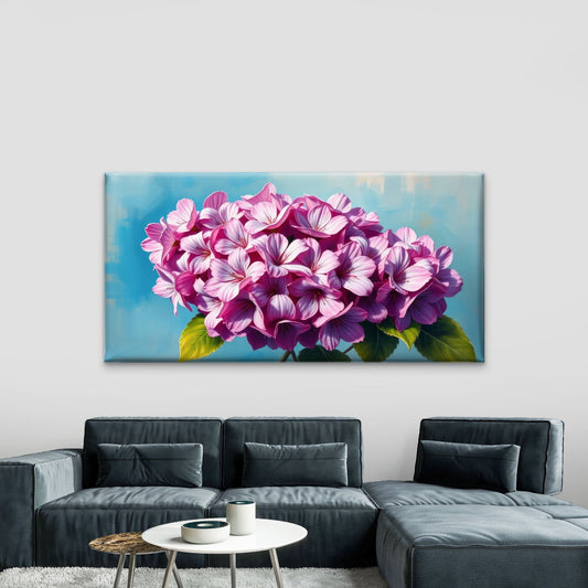 Pink Hydrangea Floral Bloom Wall Art Canvas Office Home Room Framed 80x45cm