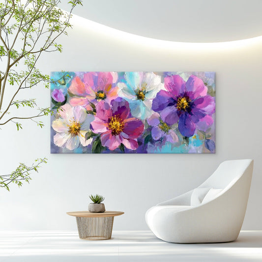 Abstract Multicolor Floral Wall Art Canvas Office Home Room Framed 80x45cm