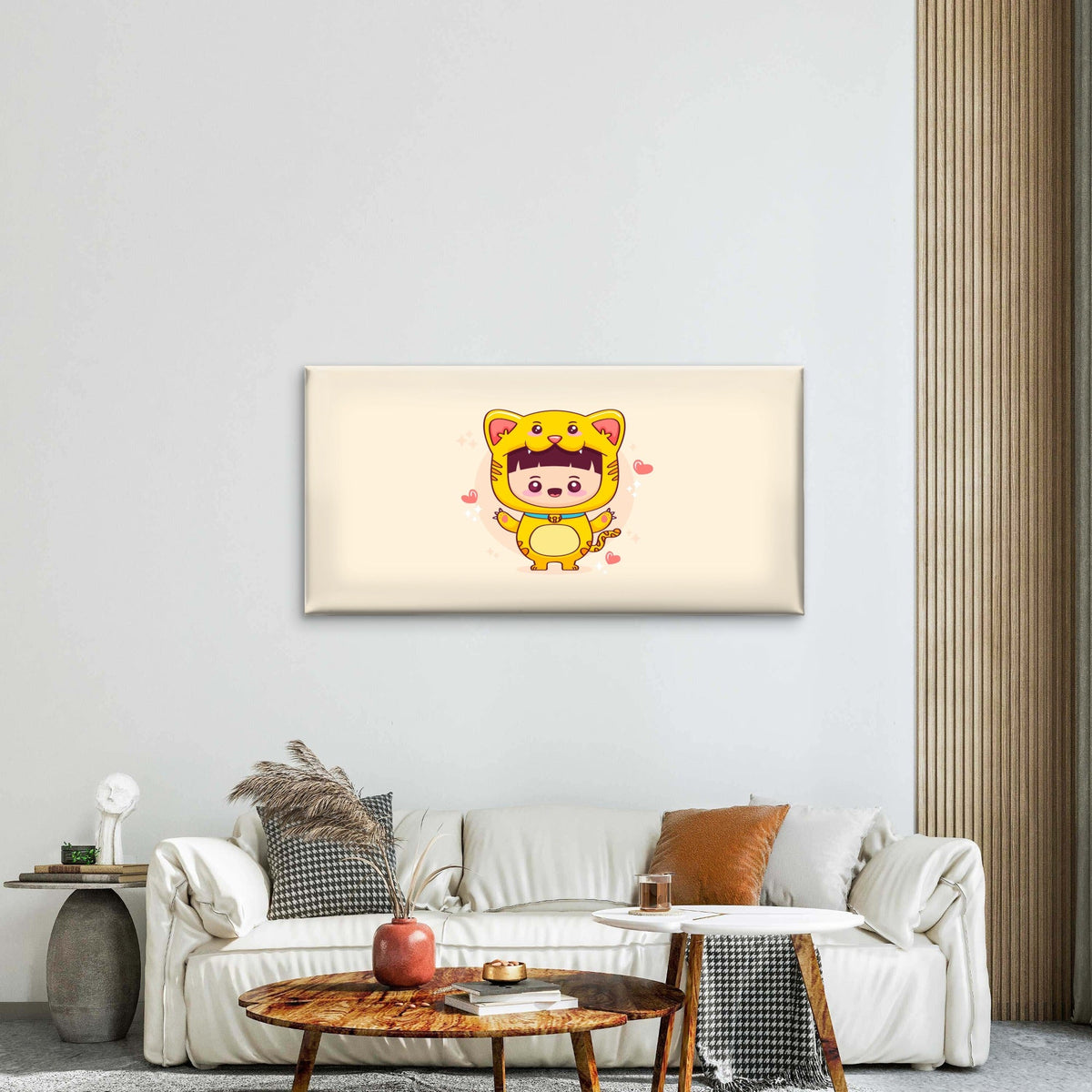 Kawaii Child Tiger Costume HeartWall Art Canvas Office Home Room Framed 120x60cm