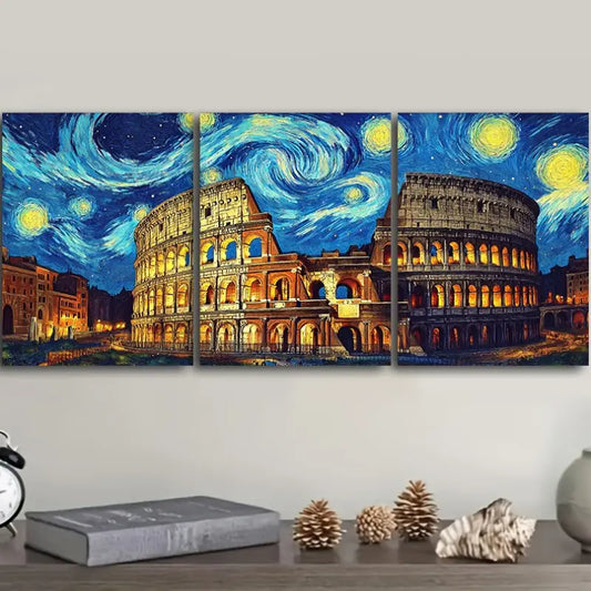 3pcs Starry Night Colosseum Metal Print Ready to Hang Art