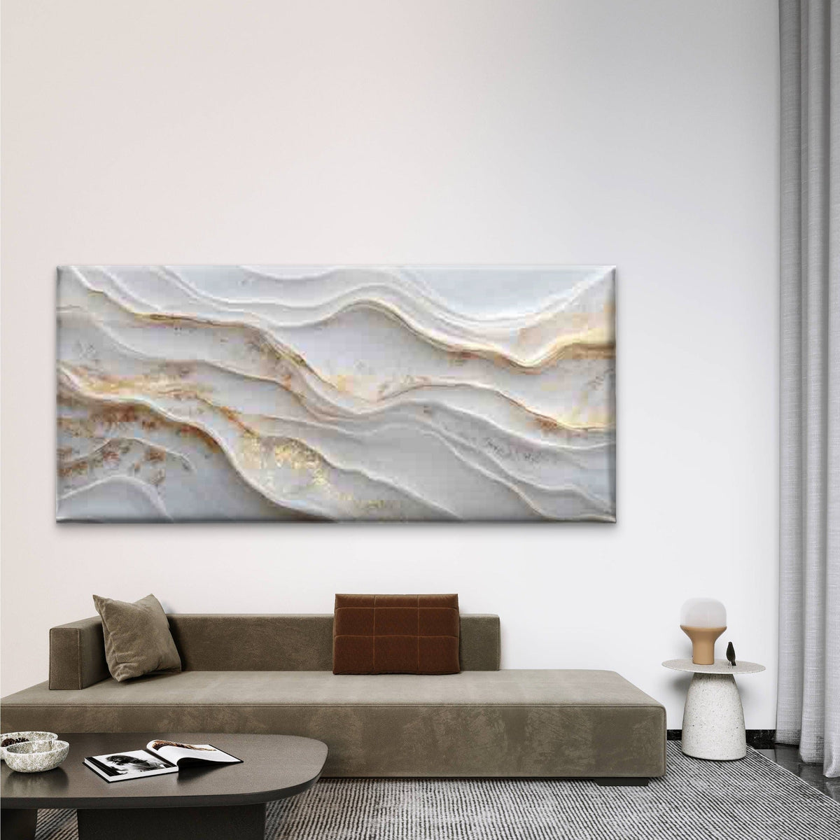 Golden Accent Abstract Wave Wall Art Canvas Office Home Room Framed 120x60cm
