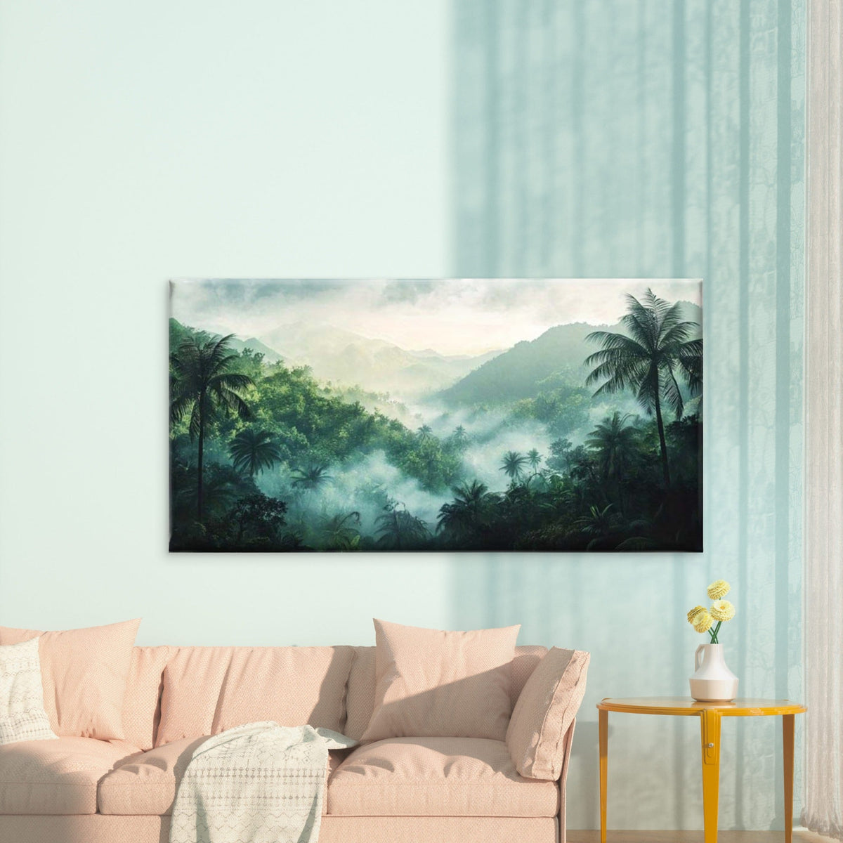 Tropical Rainforest Landscape Wall Art Canvas Office Home Room Framed 80x45cm