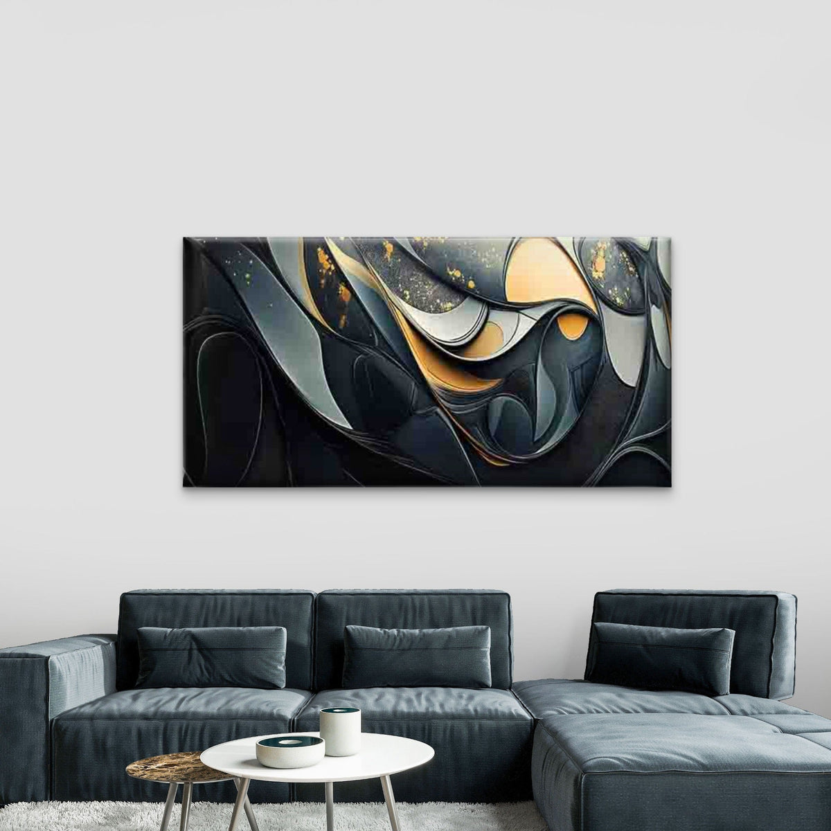 Abstract Featuring Curved Shape Wall Art Canvas Office Home Room Framed 80x45cm