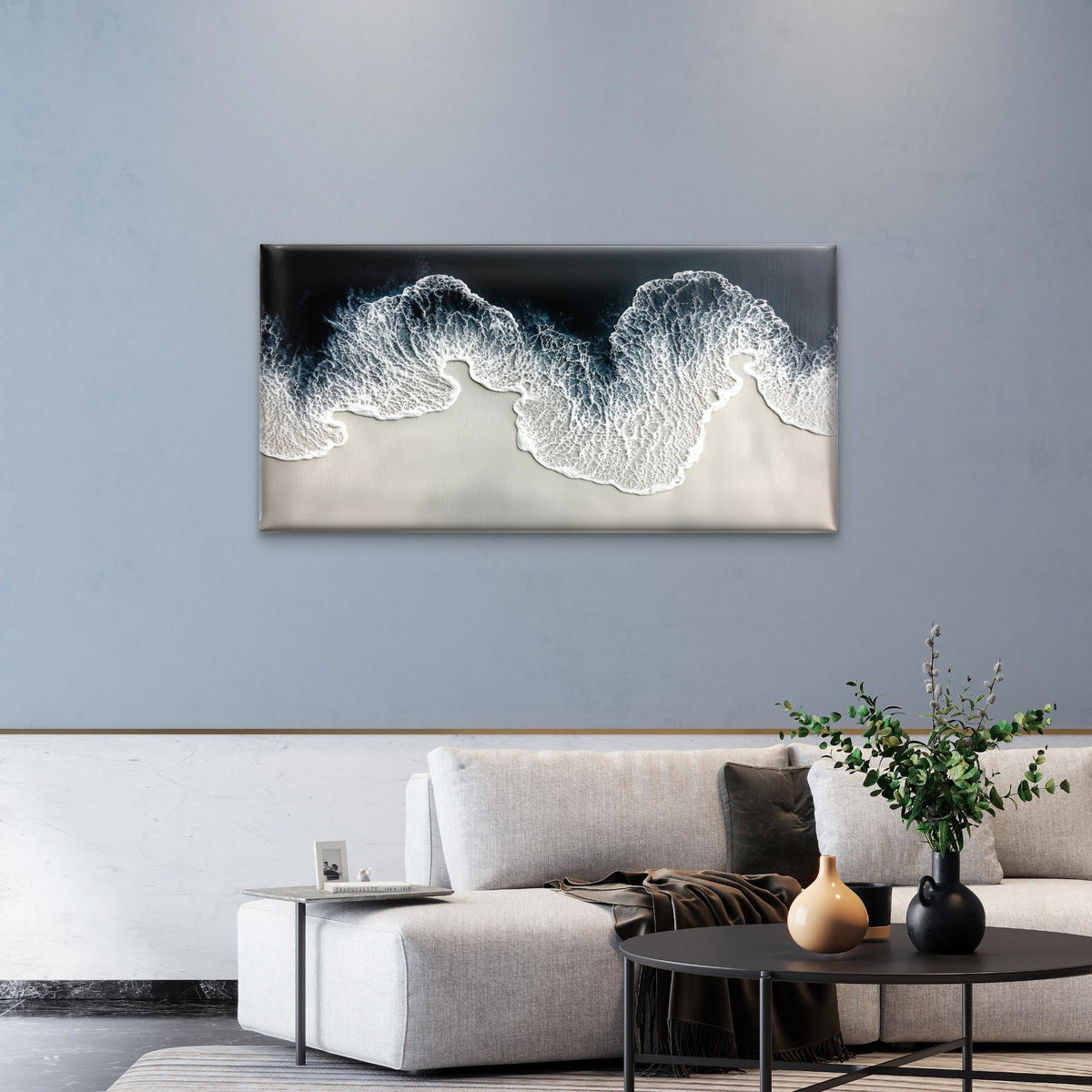 Blue Sea Foam Coast Beach Wall Art Canvas Office Home Room Framed 120x60cm