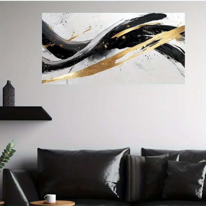 Abstract Black and Yellow Wall Art wall canvas office home room framed 120x60cm