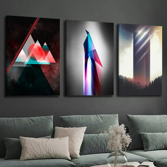 3pcs Geometric Abstract Space Colorful Fantasy Metal Print Ready to Hang Art