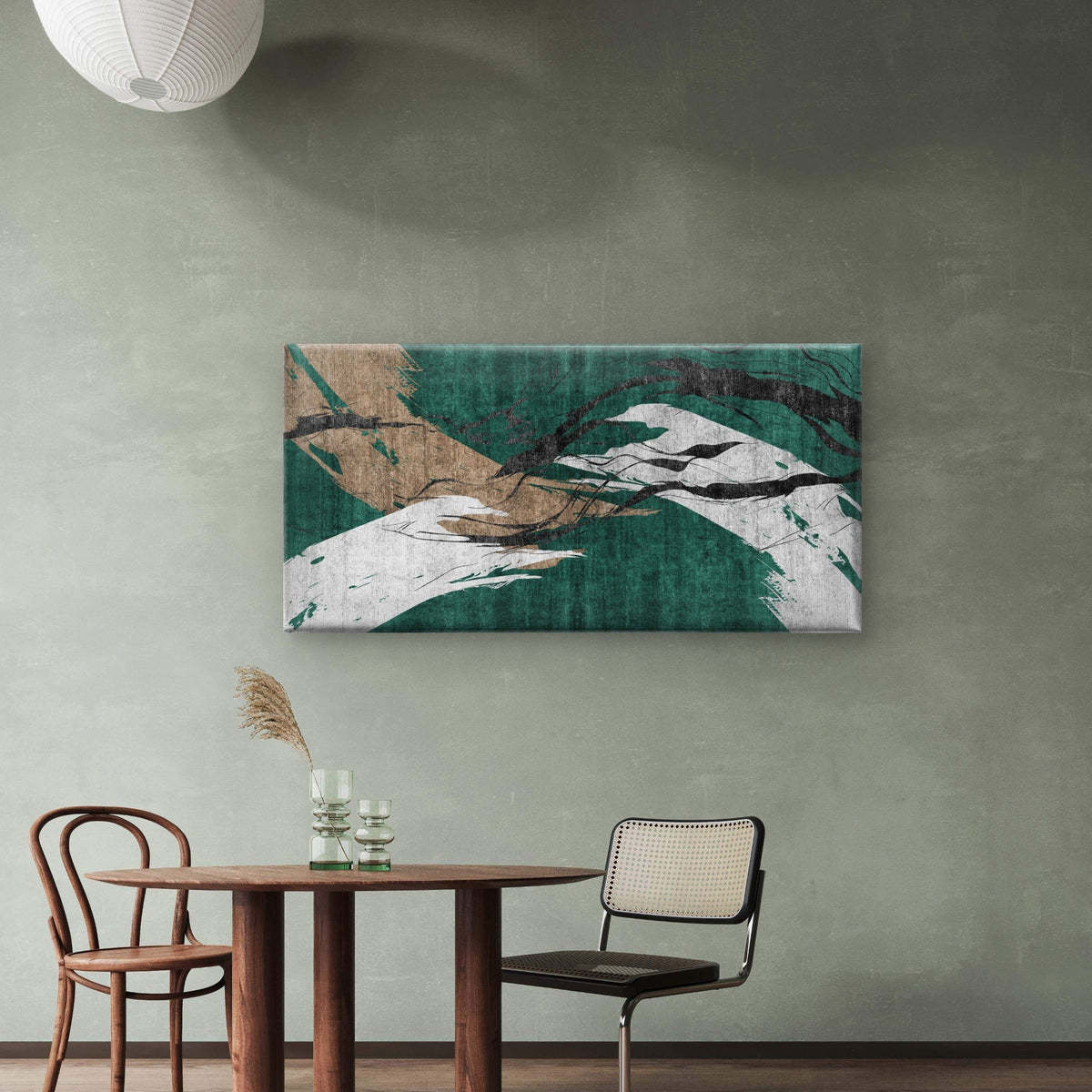 Abstract Emerald Gold Brush Stroke Wall Art Canvas Office Home Framed 120x60cm