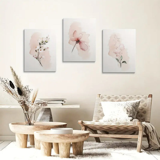3pcs Painting Floral Pink Pattern Fashion Metal Print Ready to Hang Art