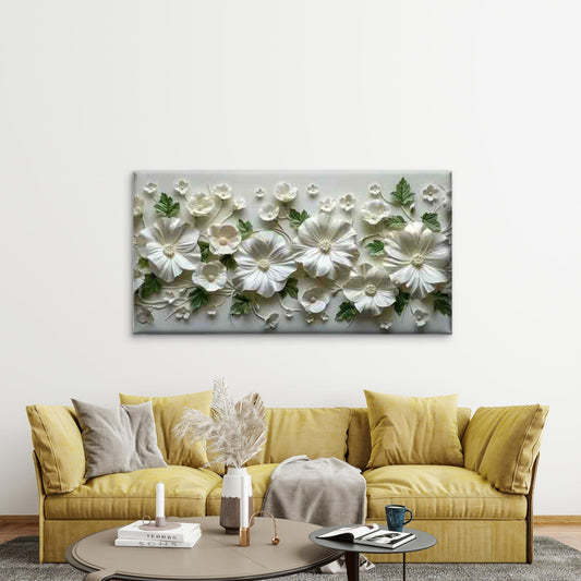 White Floral Arrangement Wall Art Canvas Office Home Room Framed 80x45cm