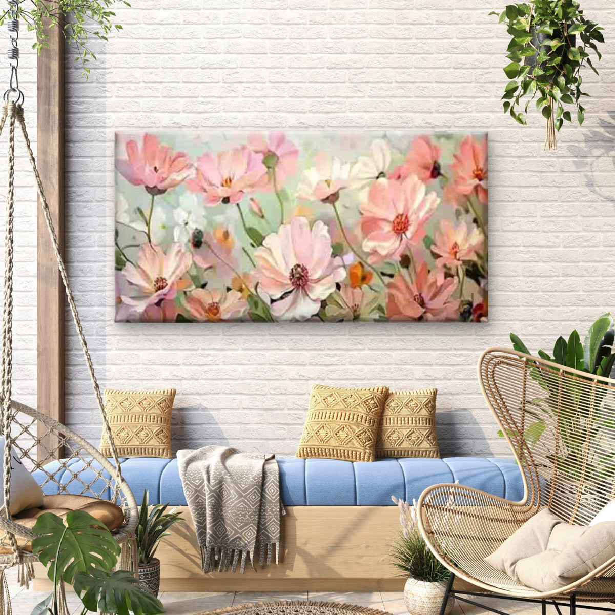 Abstract Pastel Pink Flowers Wall Art Canvas Office Home Room Framed 80x45cm