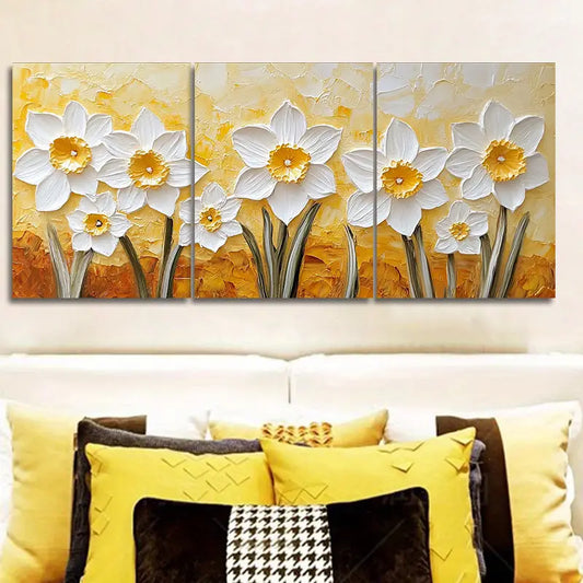 3pcs Textured daffodils Metal Print Ready to Hang Art