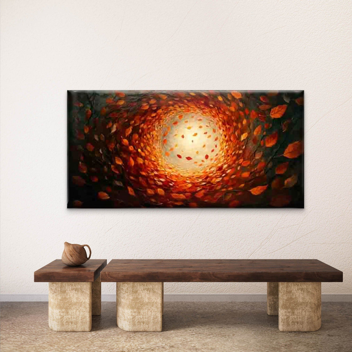 Autumn Leaves in a Spiral Wall Art Canvas Office Home Room Framed 120x60cm