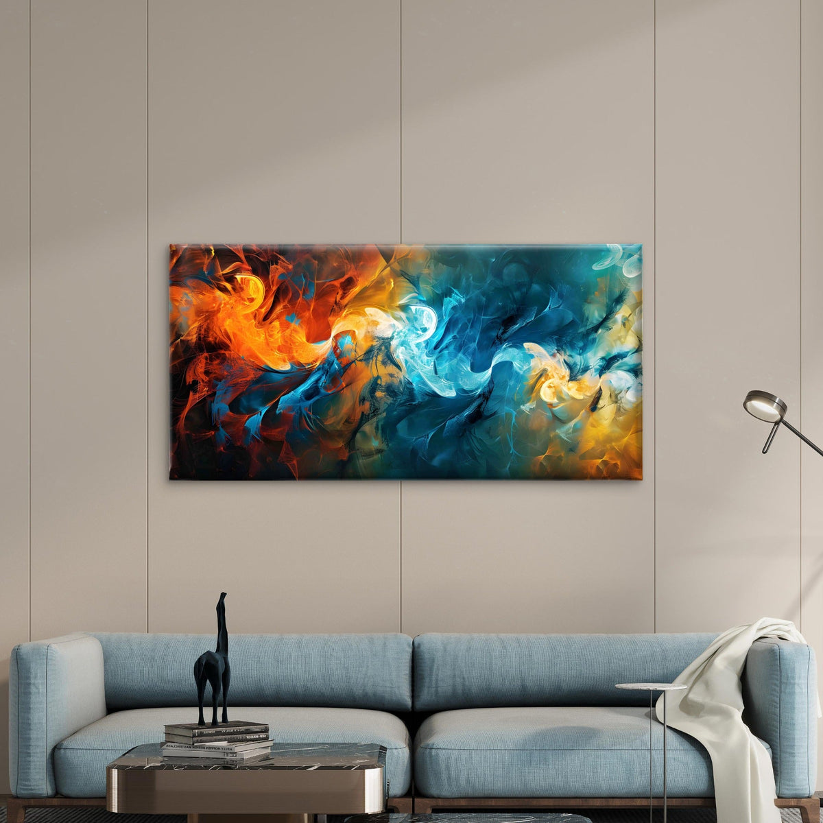 Abstract Swirling Fire Ice Wall Art Canvas Office Home Room Framed 120x60cm