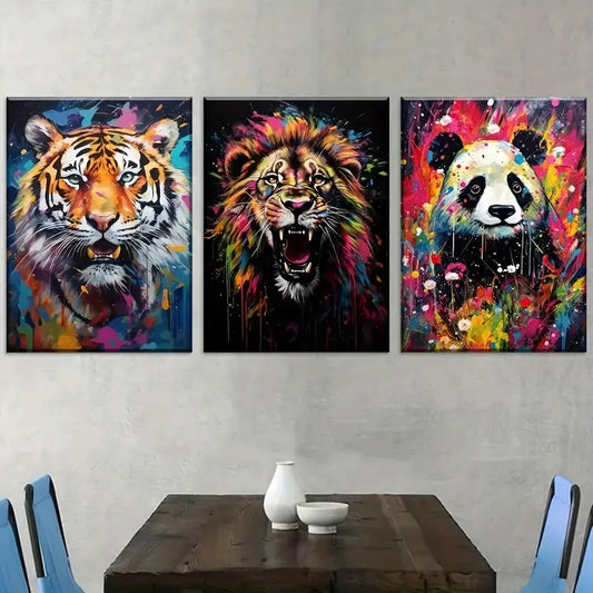 3pcs Modern And Stylish Animal Abstract Art Wall Art Set Canvas Framed 40x60cm - High Quality Print 100% Australian Made Wall Canvas Ready to Hang
