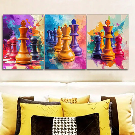 3pcs Featuring Chinese Chess Metal Print Ready to Hang Art