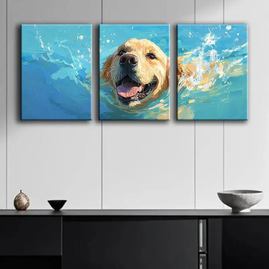 3pcs Swimming Puppy Metal Print Ready to Hang Art